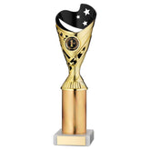 GOLD/BLACK PLASTIC 'SABRE' CUP ASSEMBLED ON MARBLE (1in CEN) - 10in